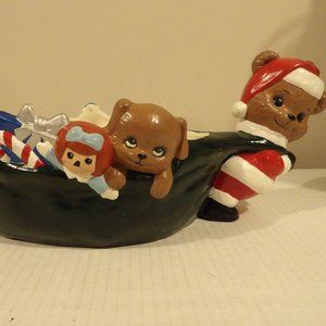 + Hand Painted Alberta Molds Christmas Santa Bear W/ Toy Bag Planter/Candy Dish